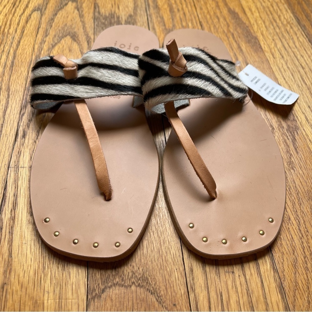 NEW Joie Baled Slide Sandal Thong Zebra Made in Italy Calf Hair Size 35 NWT - Picture 4 of 5